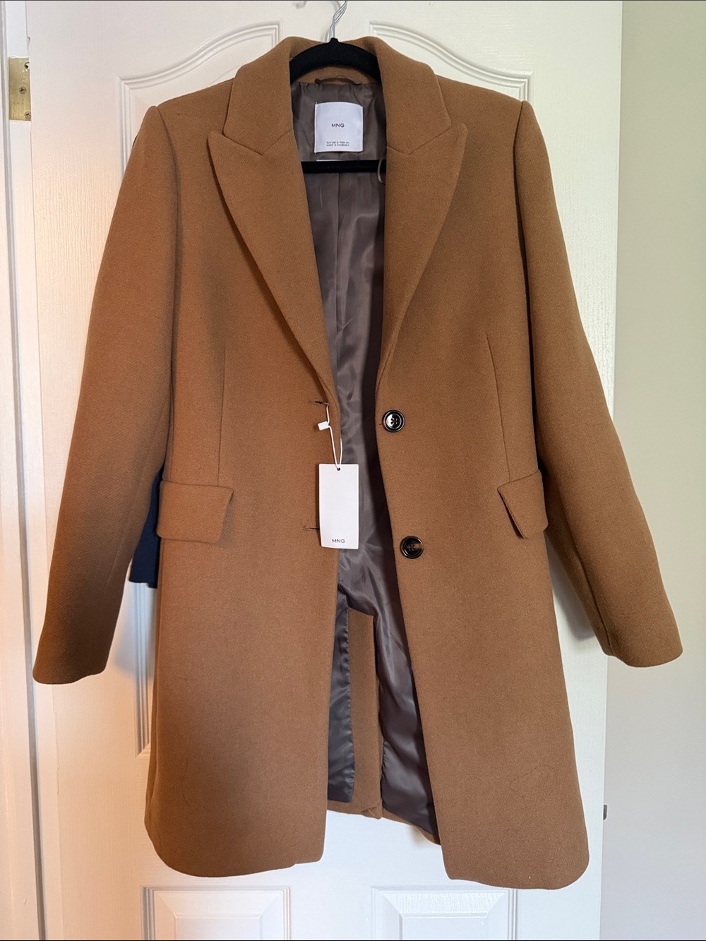 Mango Women's Camel Brown Single-Breasted Wool Pea Coat
